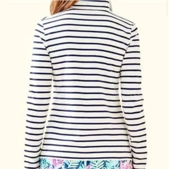 LILLY PULITZER White Navy Blue Striped Full Zip Nautical Jacket Size Medium - Picture 2 of 11